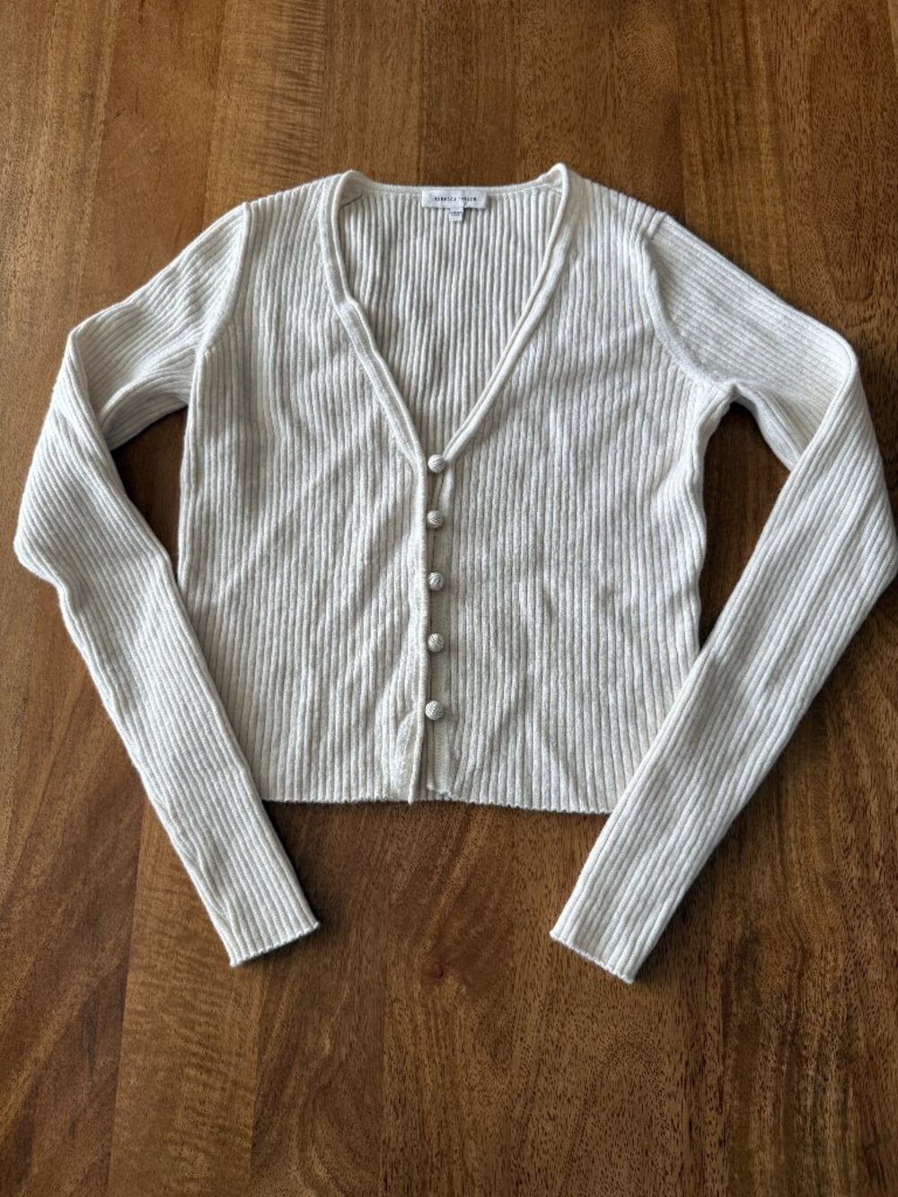 Rebecca Taylor Cream Ribbed Knit Wool Cardigan Sweater | Size: S